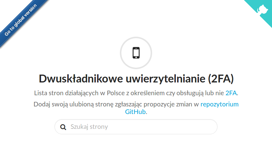 strona internetowa: dwuskładnikowe uwierzytelnianie 2FA 