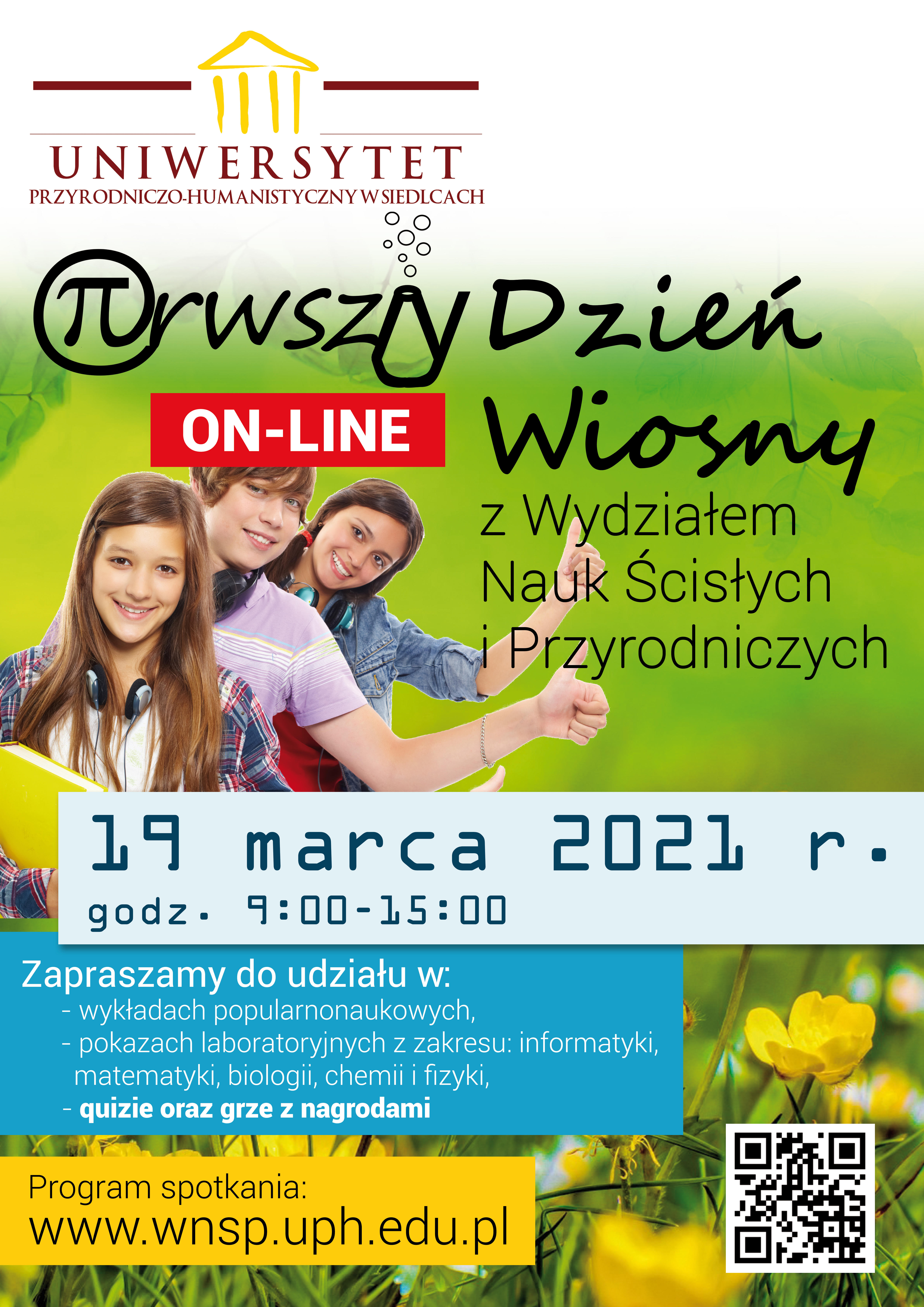 plakat informacyjny pierwszego dnia wiosny z wydziałem nauk ścisłych i przyrodniczych UPH