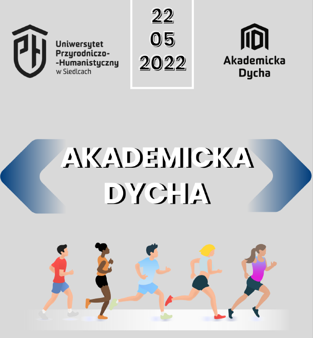 Akademicka dycha - plakat z biegnącymi ludźmi