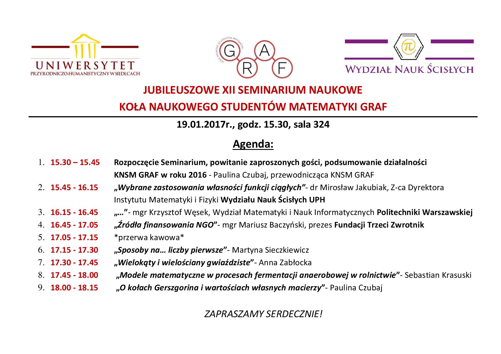 agenda xii seminarium naukowego koła GRAF