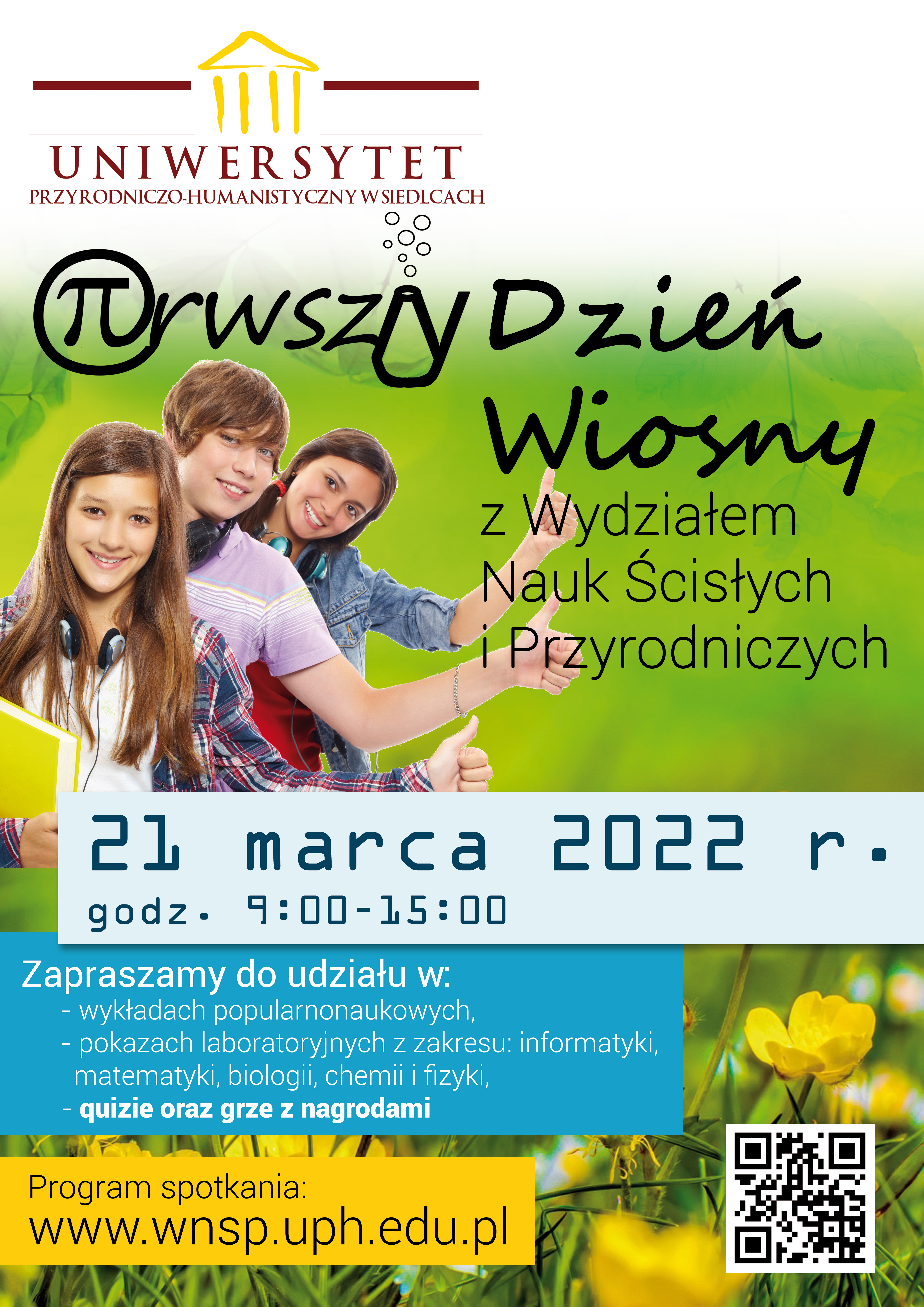 plakat pierwszego dnia wiosny z Wydziałem Nauk Ścisłych i Przyrodniczych UPH w Siedlcach