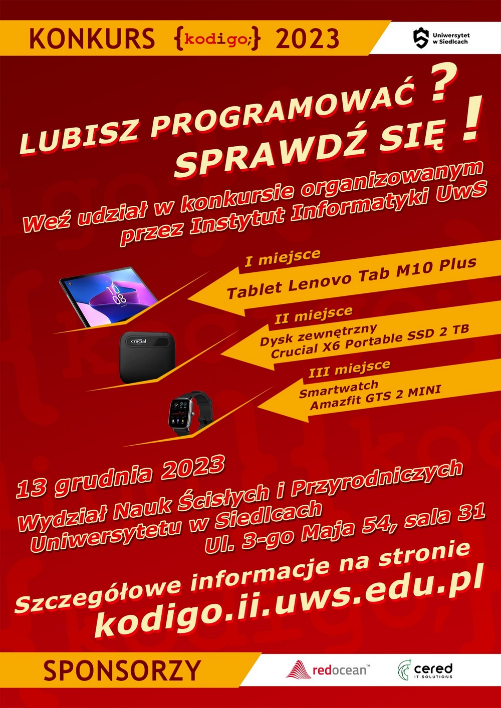 Plakat zachęcający do udziału w konkursie Kodigo 2023 (13 grudnia 2023)