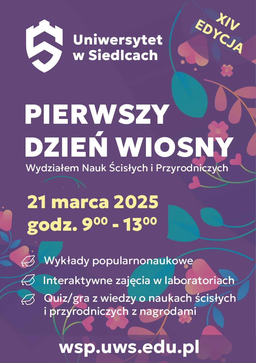 Plakat informacyjny 1 dzień wiosny z WNSP 21 marca 2025 godz. 10:00 - 13:00