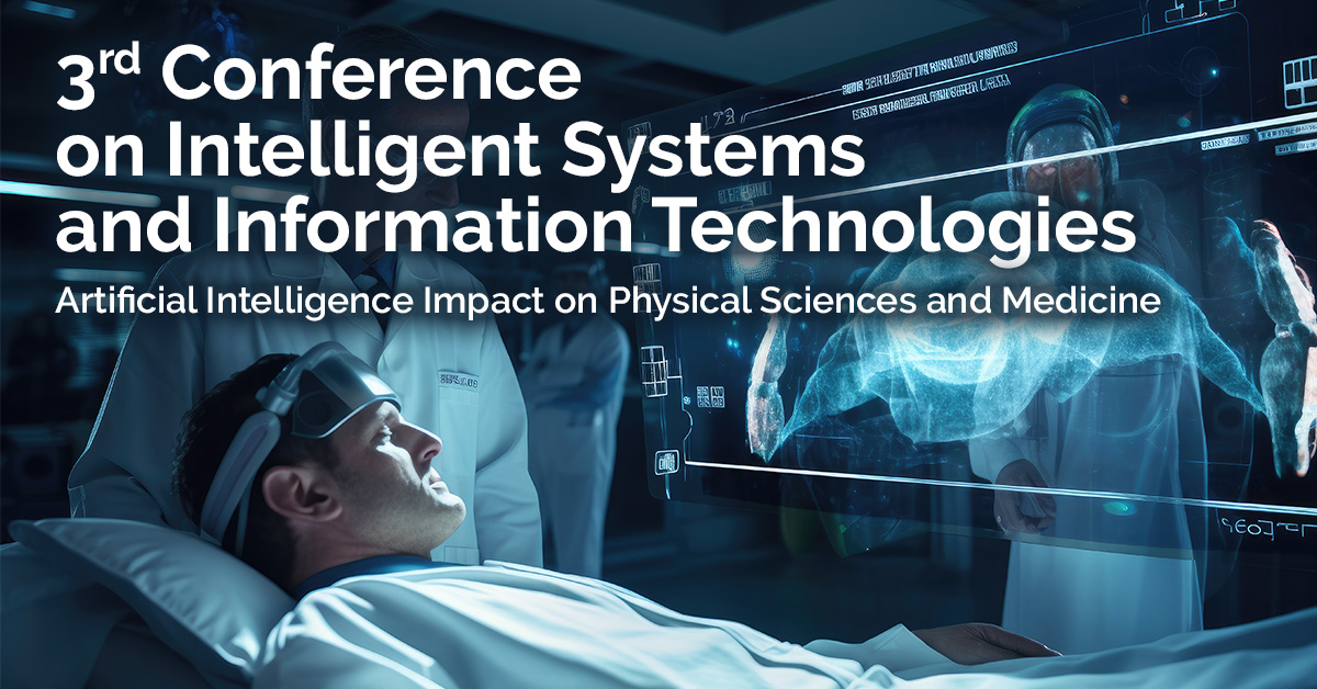 Baner 3 konferencji ISIT 2025, chory na leżance ogląda hologram fragmentu ciała
