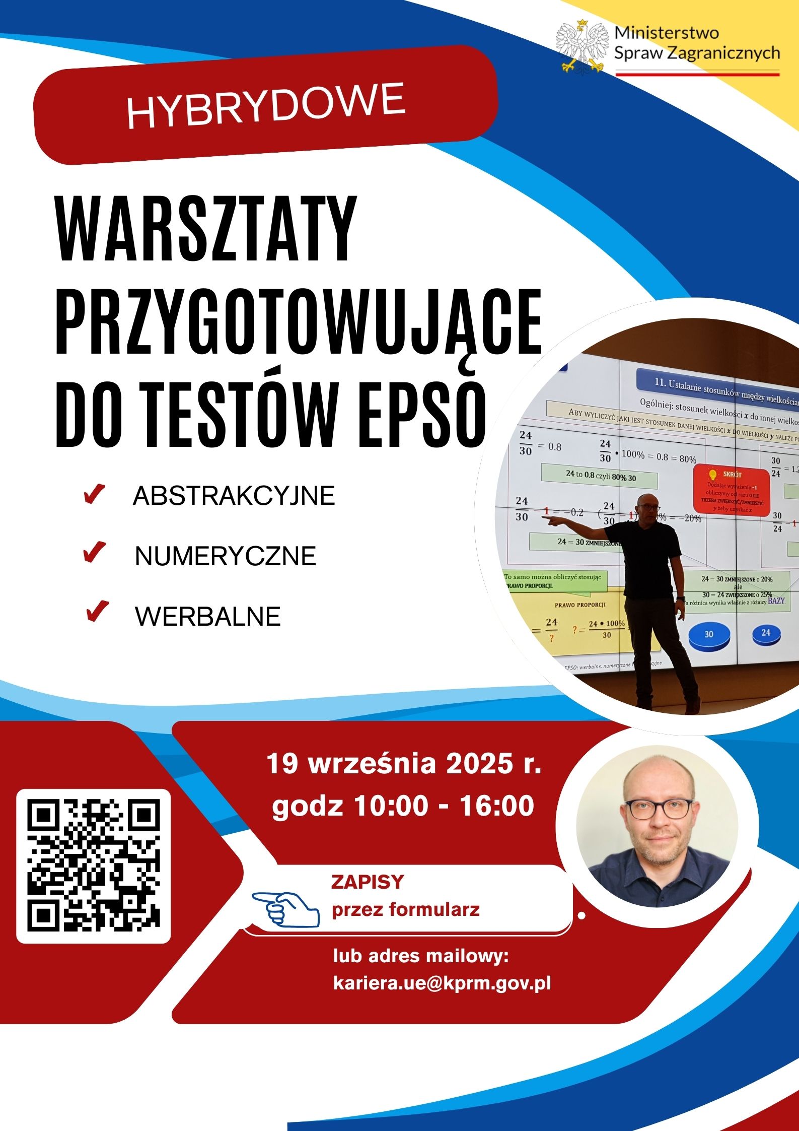 Warsztaty przygotowujące do testów EPSO 19.09.2025 10:00-16:00 - plakat informacyjny